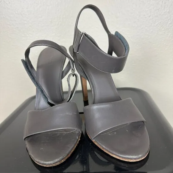 Vince Genna Double-Strap Leather Sandals Heels Sporty Gray Women's Size 9.5