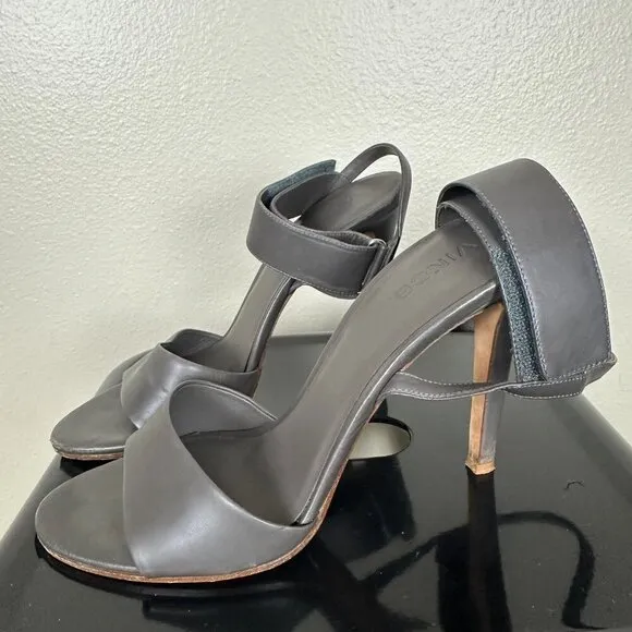Vince Genna Double-Strap Leather Sandals Heels Sporty Gray Women's Size 9.5