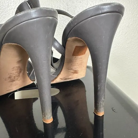 Vince Genna Double-Strap Leather Sandals Heels Sporty Gray Women's Size 9.5