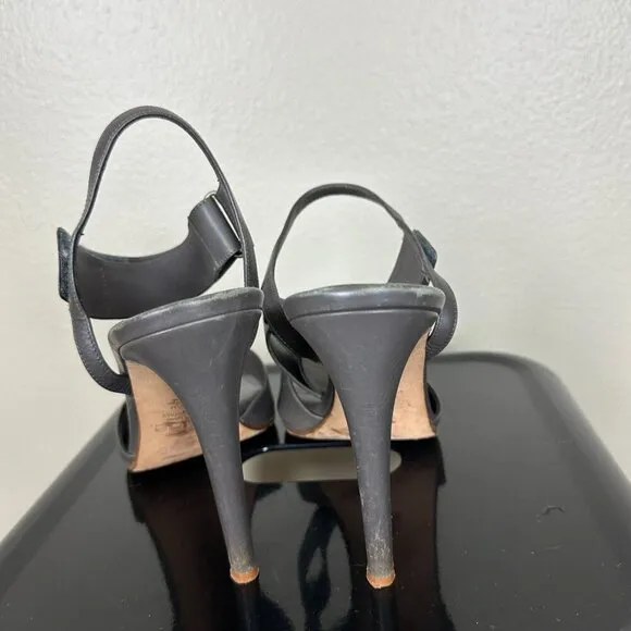 Vince Genna Double-Strap Leather Sandals Heels Sporty Gray Women's Size 9.5