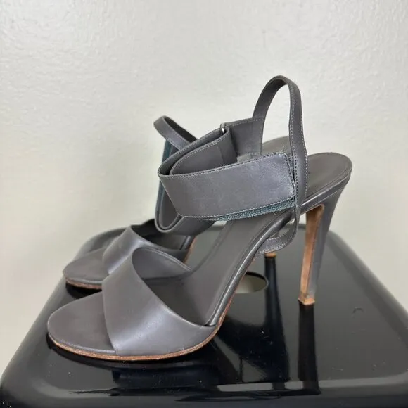 Vince Genna Double-Strap Leather Sandals Heels Sporty Gray Women's Size 9.5