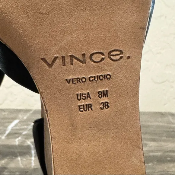 Vince Kensey Black Leather Cork Wedge Sandals
