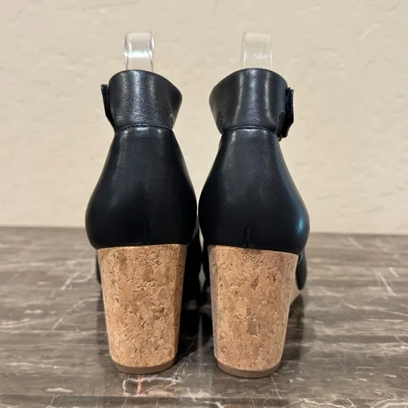 Vince Kensey Black Leather Cork Wedge Sandals