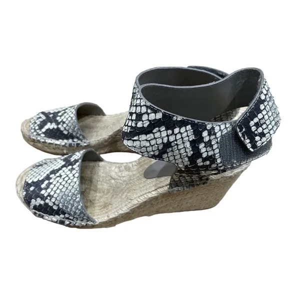VINCE Sophie Snake Embossed Leather Espadrille Wedge Sandals