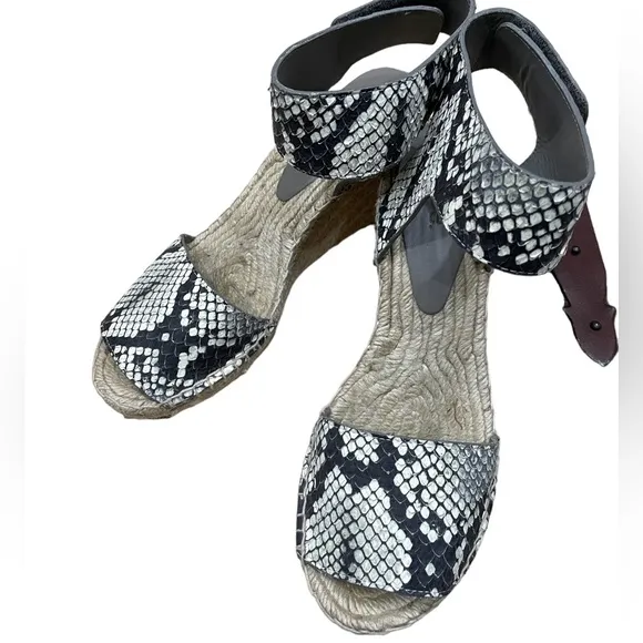 VINCE Sophie Snake Embossed Leather Espadrille Wedge Sandals
