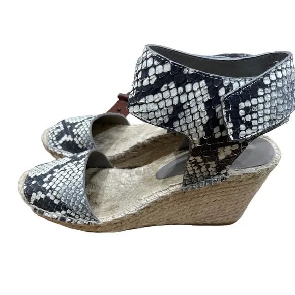 VINCE Sophie Snake Embossed Leather Espadrille Wedge Sandals