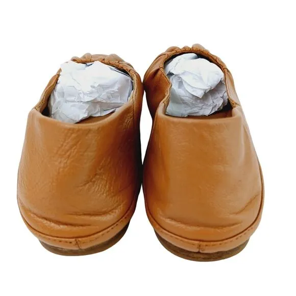 Vince SZ Kali Square-Toe Leather Ballet Flats Caramel