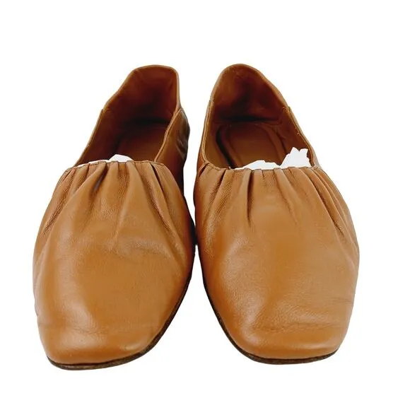 Vince SZ Kali Square-Toe Leather Ballet Flats Caramel