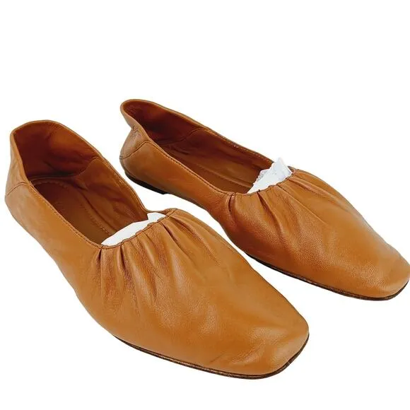 Vince SZ Kali Square-Toe Leather Ballet Flats Caramel