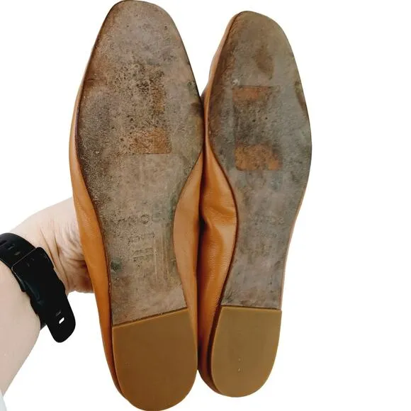 Vince SZ Kali Square-Toe Leather Ballet Flats Caramel
