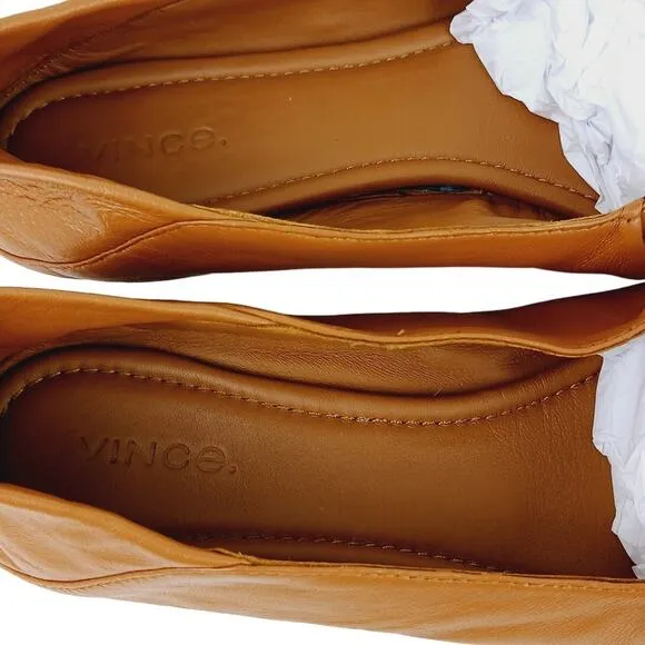 Vince SZ Kali Square-Toe Leather Ballet Flats Caramel