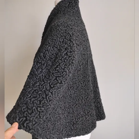 Vintage 1950's Genuine Astrakhan Fur Opera Capelet Black Glamour Pin-Up Retro