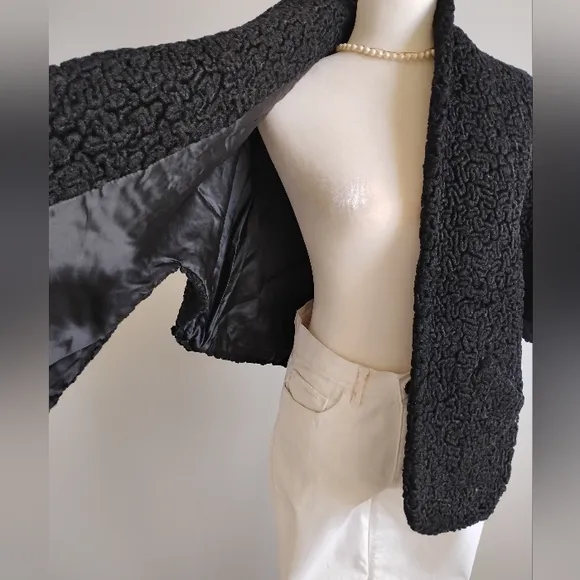 Vintage 1950's Genuine Astrakhan Fur Opera Capelet Black Glamour Pin-Up Retro