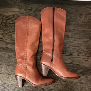 Vintage 1970s Cobbies Braided Leather Knee High Elda Boots- Cognac 8.5