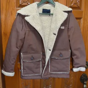 Vintage 1970s Sears Toughskins Boys Brown Denim Jacket Size 12 Hooded Coat