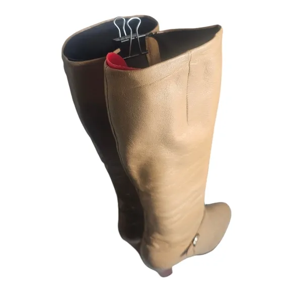 Vintage 1980s Tan Leather Heeled High Calf Boots Sized 6B
