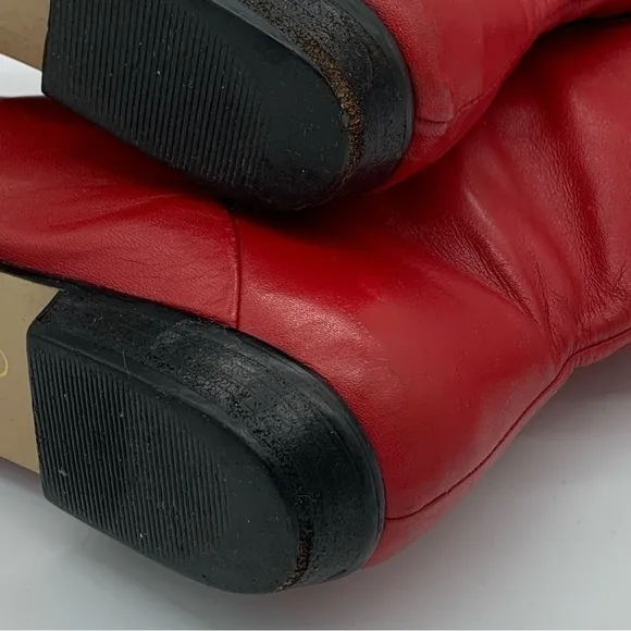 Vintage 80s Red Boots Leather Mid-Calf Low-Heel Size 8