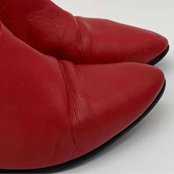 Vintage 80s Red Boots Leather Mid-Calf Low-Heel Size 8