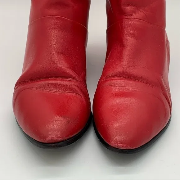Vintage 80s Red Boots Leather Mid-Calf Low-Heel Size 8