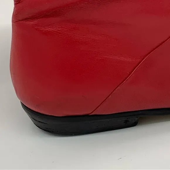 Vintage 80s Red Boots Leather Mid-Calf Low-Heel Size 8