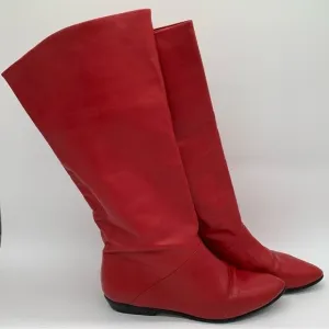 Vintage 80s Red Boots Leather Mid-Calf Low-Heel Size 8