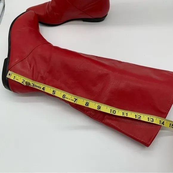 Vintage 80s Red Boots Leather Mid-Calf Low-Heel Size 8