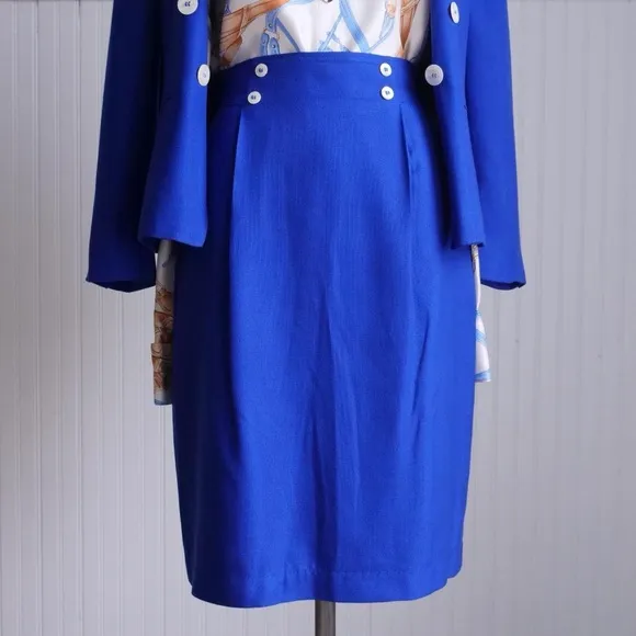 Vintage 90s cobalt blue skirt suit