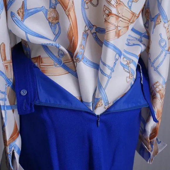 Vintage 90s cobalt blue skirt suit