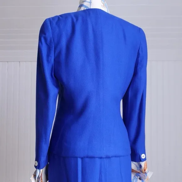 Vintage 90s cobalt blue skirt suit