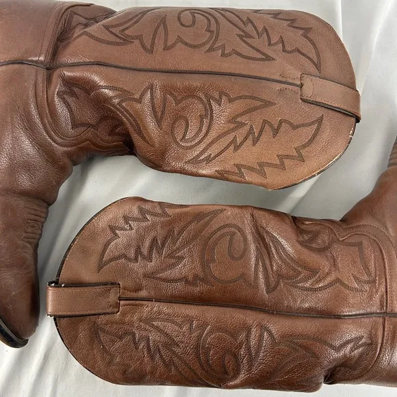 Vintage Brown Leather Embroidered Mid Calf Cowboy Boots