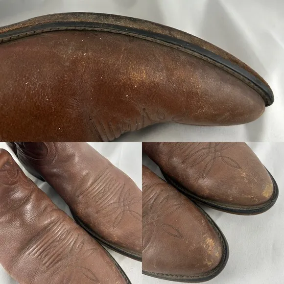 Vintage Brown Leather Embroidered Mid Calf Cowboy Boots