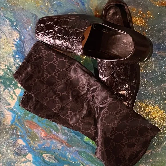 Vintage classic GUCCI Brown Slip-On Loafers with Exotic Texture GUCCI BAG S 10