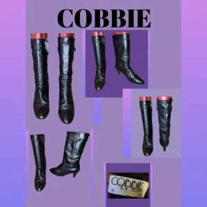 VINTAGE COBBIE BLACK LEATHER PIRATE BOOTS SIZE 9 WIDE