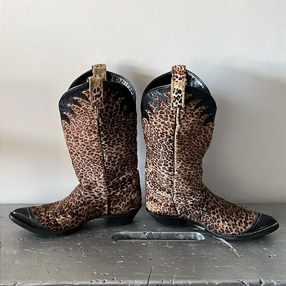 Vintage Cowboy Boots Cowgirl Cheetah Calf Hair