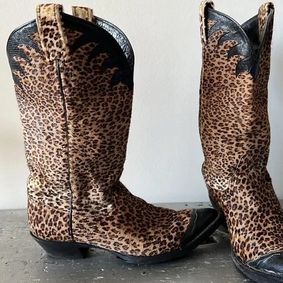 Vintage Cowboy Boots Cowgirl Cheetah Calf Hair