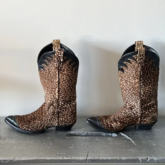 Vintage Cowboy Boots Cowgirl Cheetah Calf Hair