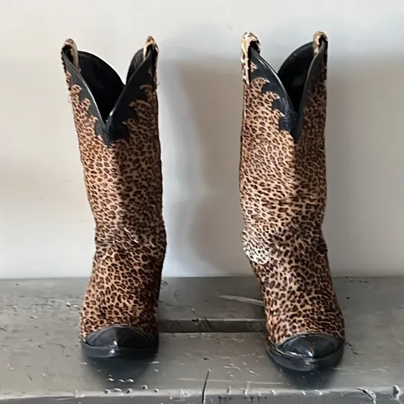 Vintage Cowboy Boots Cowgirl Cheetah Calf Hair