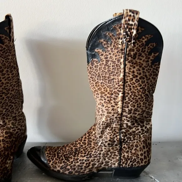 Vintage Cowboy Boots Cowgirl Cheetah Calf Hair