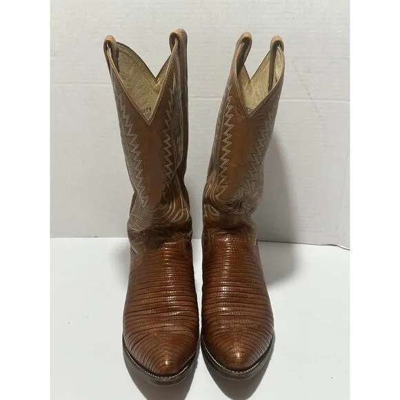 Vintage DAN POST Men's Exotic Skin Lizard Boots 16836 P-Nut Sz 9 D Cowboy Boots