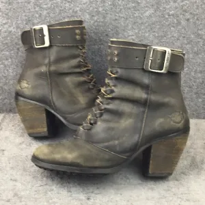 Vintage Harley Davidson Distressed Leather Buckle Accent Ankle Boots 8M