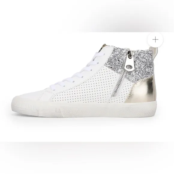 VINTAGE HAVANA Lester Sneakers White Silver Gold Glitter 7.5 Distressed Zip