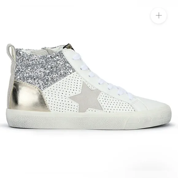 VINTAGE HAVANA Lester Sneakers White Silver Gold Glitter 7.5 Distressed Zip