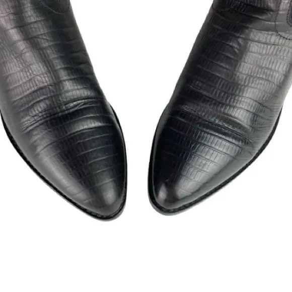 Vintage Lizard Embossed Leather Calf Hair Chain Stud Cowboy Boots