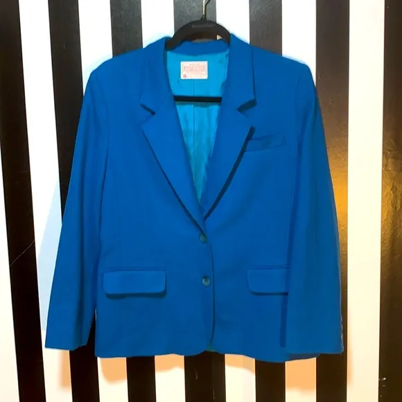 Vintage Pendleton Virgin Wool 2 Button Teal Blue Blazer Size Small Petite