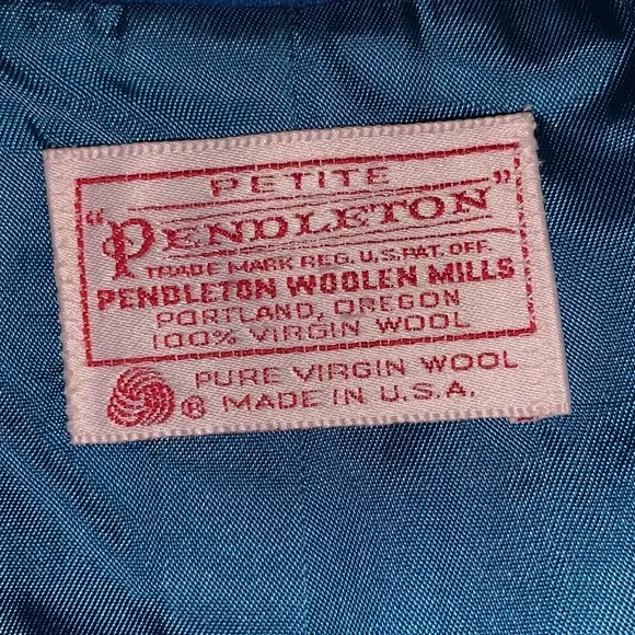 Vintage Pendleton Virgin Wool 2 Button Teal Blue Blazer Size Small Petite