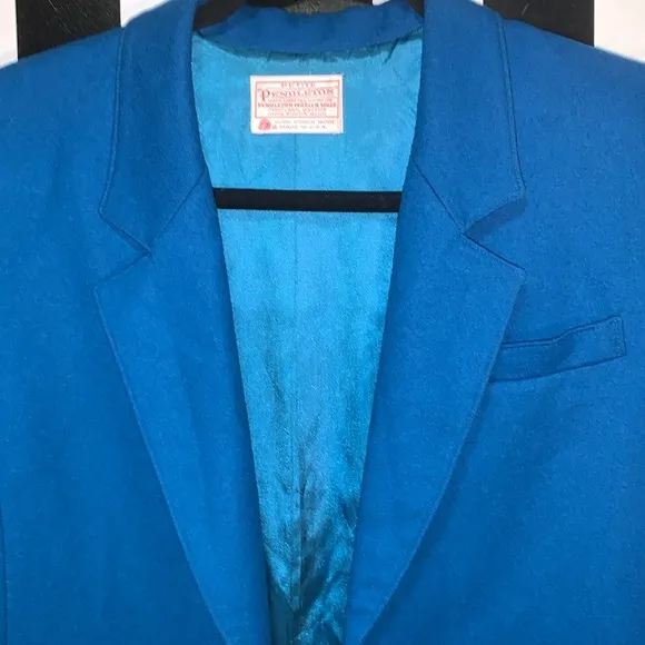 Vintage Pendleton Virgin Wool 2 Button Teal Blue Blazer Size Small Petite
