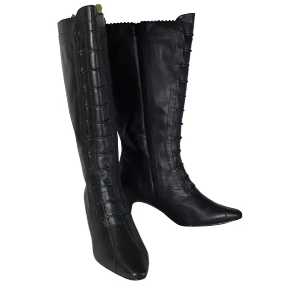 Vintage Victorian style real leather boots wide-calf