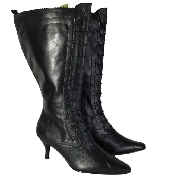 Vintage Victorian style real leather boots wide-calf
