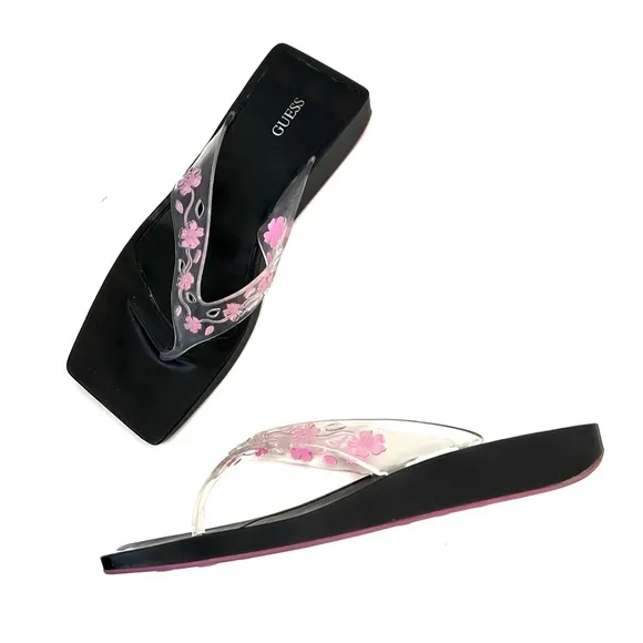 vintage Y2K sandals Guess square toe thong floral