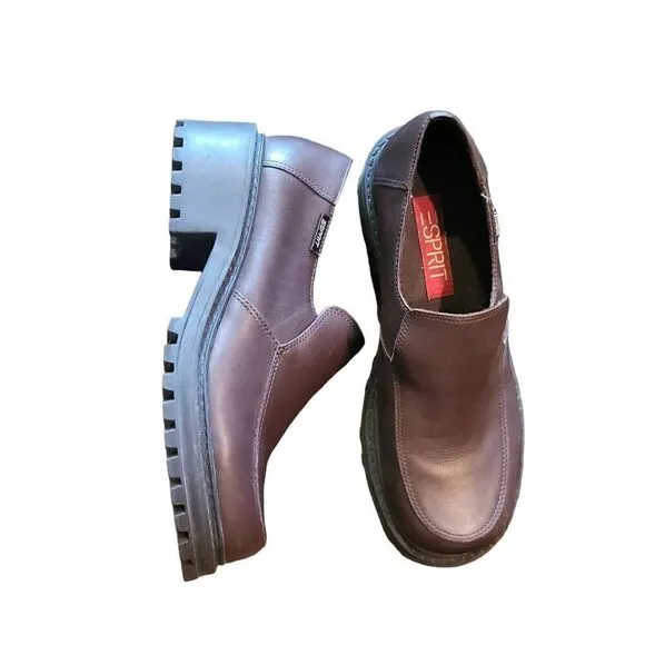 Vintage Y2K Esprit Loafers Chunky Lug Sole Leather Brown Women's 6.5